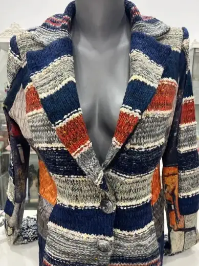 Blazer patchwork de punto multicolor