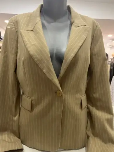 Blazer de rayas beige con un botón