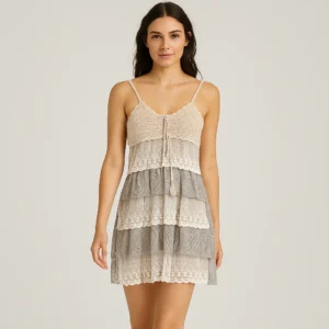 Vestido boho corto de crochet y encaje