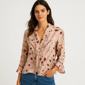 Blusa rosa con estampado floral Cortefiel
