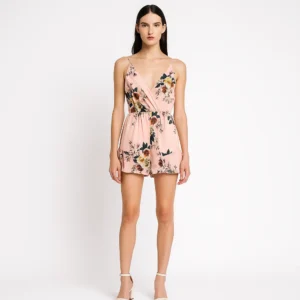Vestido floral corto con escote cruzado