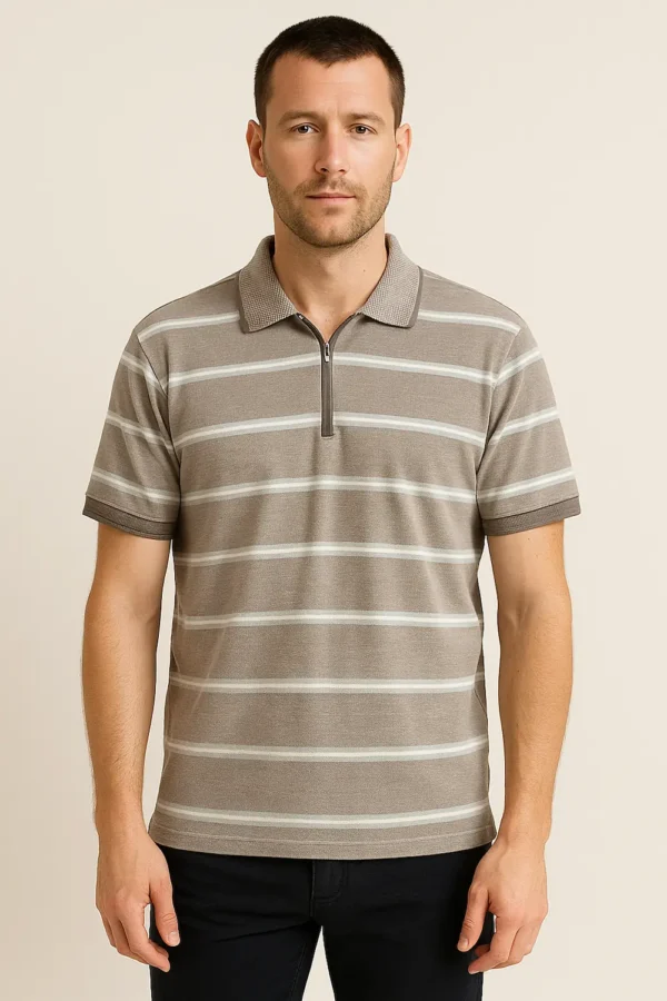 Polo gris a rayas BH con cremallera