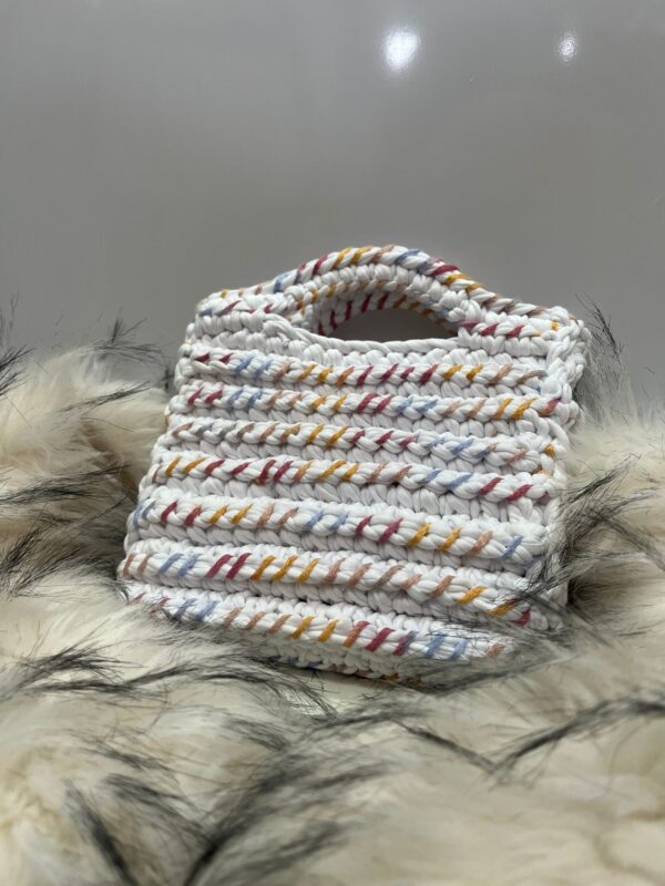 Bolso artesanal blanco multicolor de algodón - Imagen 2