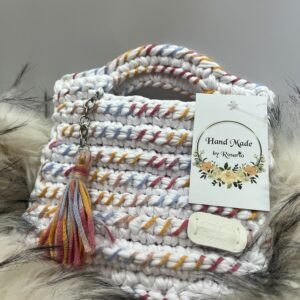 Bolso artesanal blanco multicolor de algodón