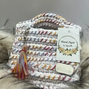 Bolso artesanal blanco multicolor de algodón