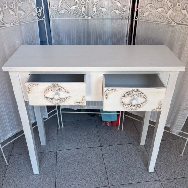 Mesa auxiliar blanca vintage con cajones - Imagen 2