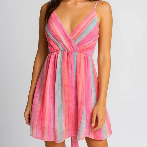 Vestido color pastel con escote cruzado