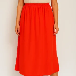 Falda larga roja de tiro alto Stradivarius