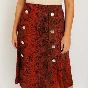 Falda midi roja con botones Stradivarius