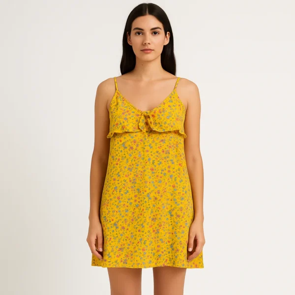 Vestido amarillo con tirantes y pajaritos