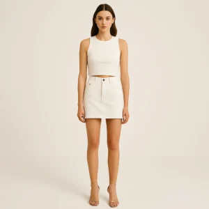 Falda blanca vaquera con flecos Pull&Bear