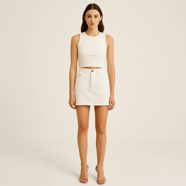 Falda blanca vaquera con flecos Pull&Bear