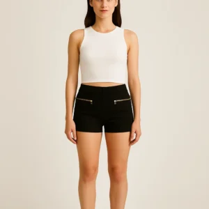 Short negro de cremalleras doradas Bershka