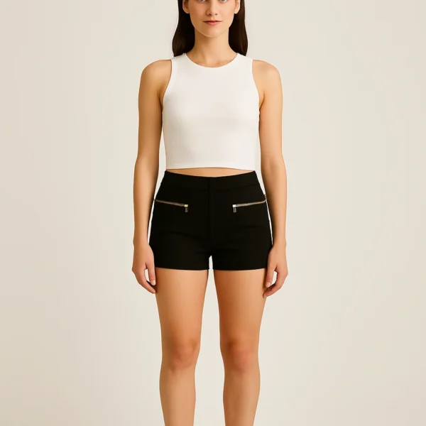 Short negro de cremalleras doradas Bershka