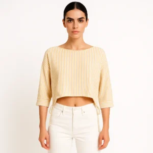 Top cropped de rayas amarillas y blancas