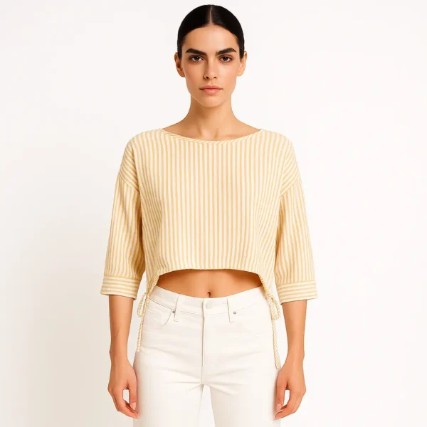 Top cropped de rayas amarillas y blancas