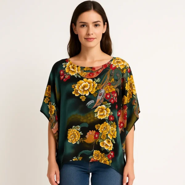 Blusa floral asimétrica estilo poncho