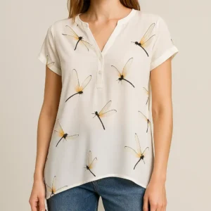 Blusa asimétrica con estampado de libélulas