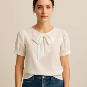 Blusa blanca con lazada frontal