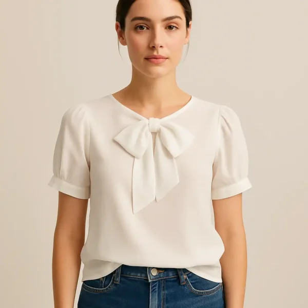 Blusa blanca con lazada frontal