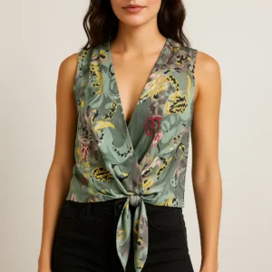 Top satinado estampado con nudo – MD Woman