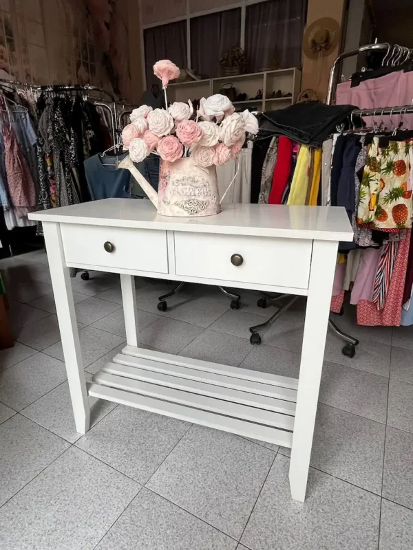 Mesa auxiliar blanca con dos cajones - Imagen 2