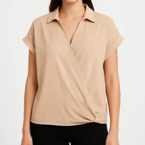 Blusa beige cruzada asimétrica SHEIN