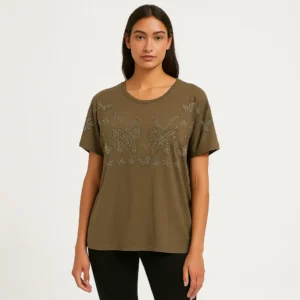Camiseta verde con mariposas brillantes