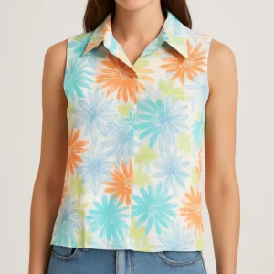 Blusa floral multicolor sin mangas