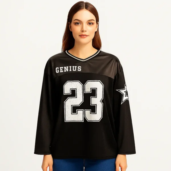Jersey negro estilo universitario Talla M